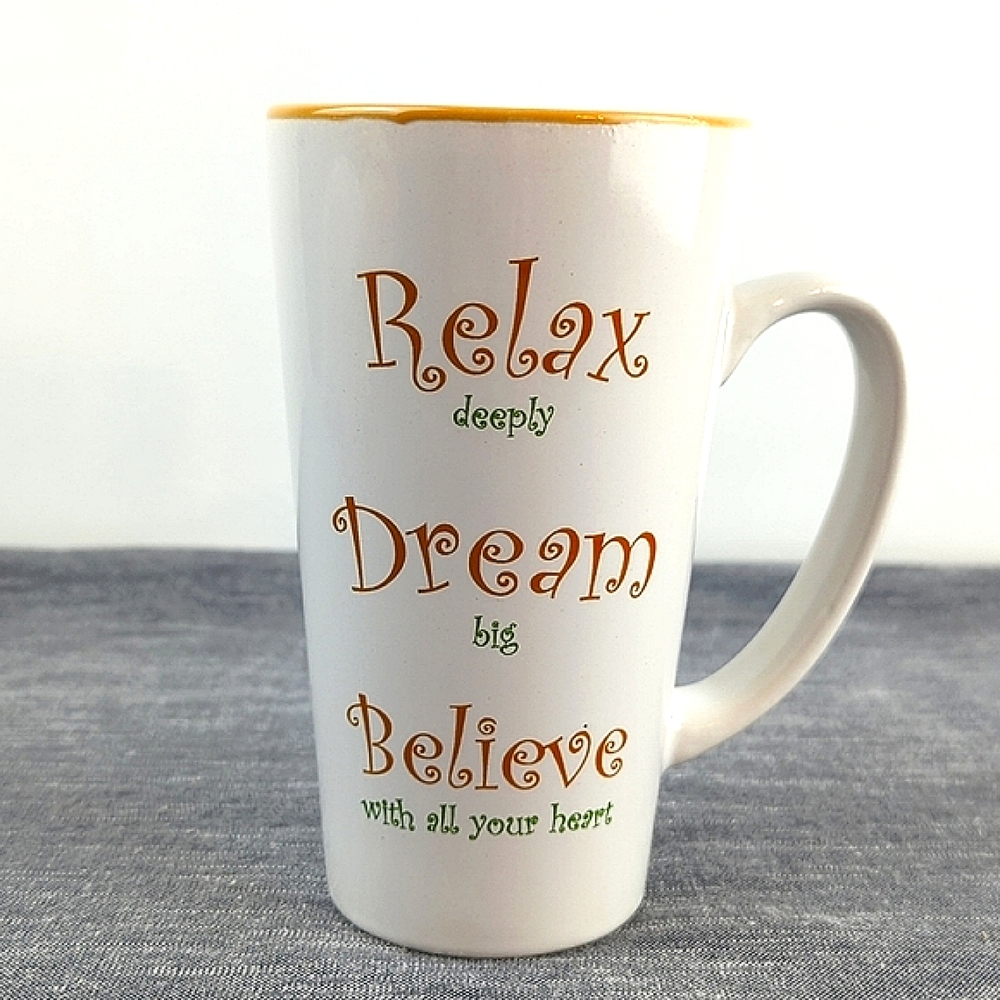 COFFEE MUG. EUC. 6" TALL. MULBERRY HOME COLLECTION. POSITIVE SAYING.